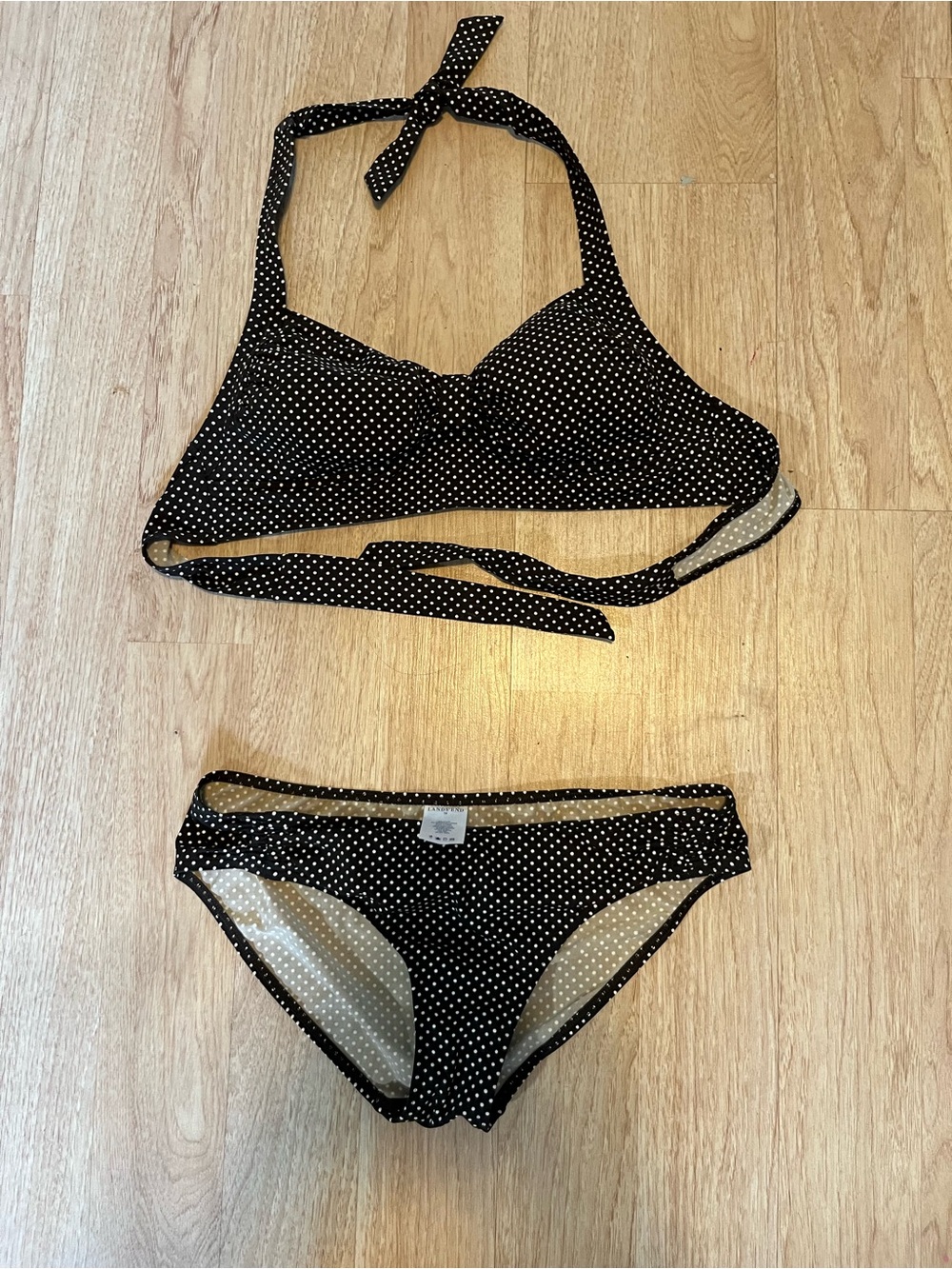 Lands' End Brown with White Polka Dot Halter Bikini